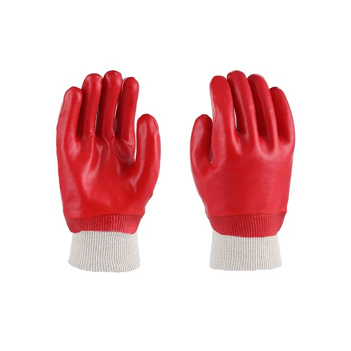 Guantes de muñeca de punto de PVC rojos