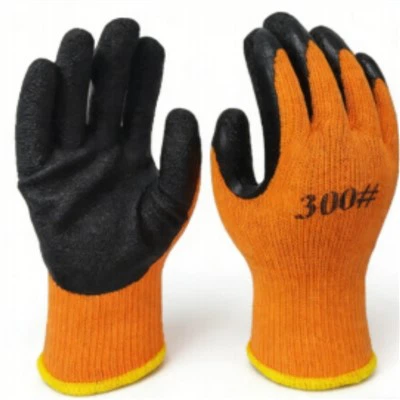 Guantes con revestimiento de látex arrugado con forro de felpa de calibre 10